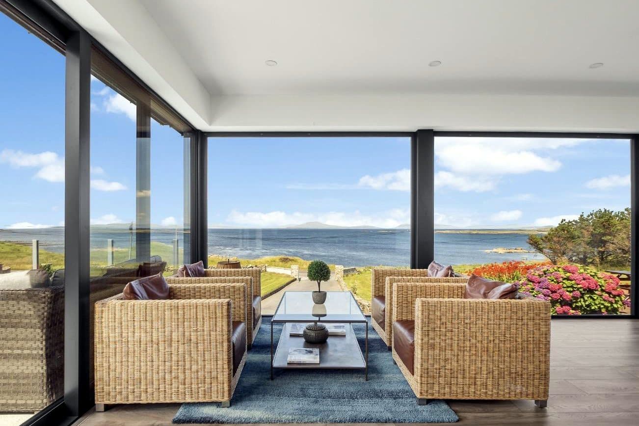 Decked terrace with sea views