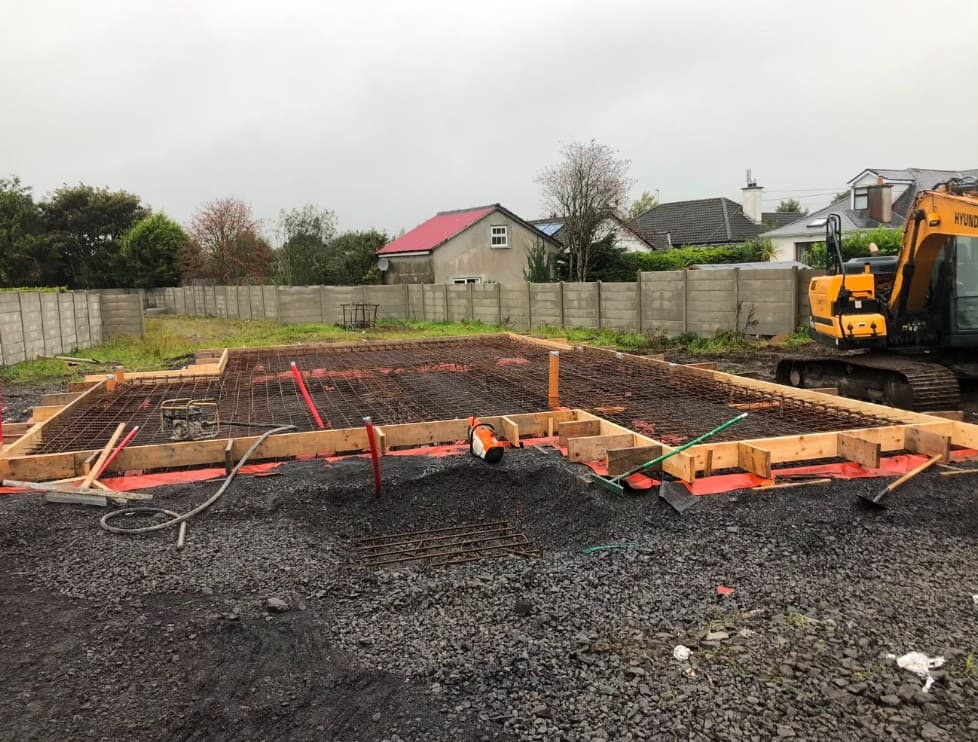 Raft base with rebar and formwork ready for concrete