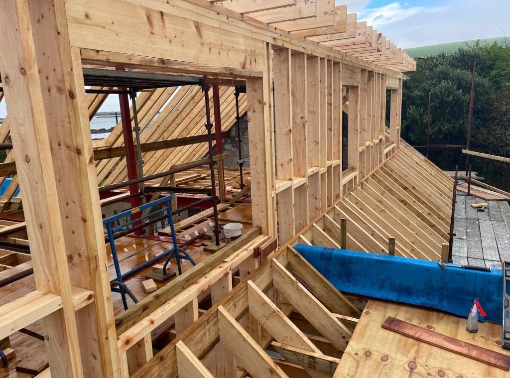 Timber frame extension and roof build stage